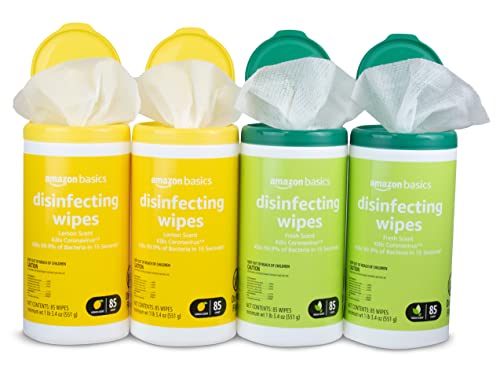 Amazon Basics Disinfecting Wipes, Lemon Scent, for Sanitizing, Cleaning & Deodorizing, 255 Count (3 Packs of 85)