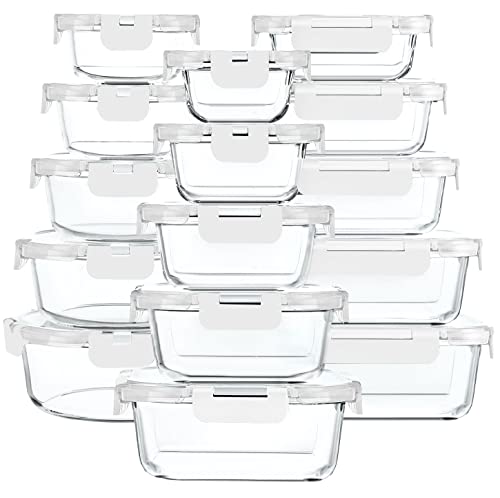 M MCIRCO 30 Pieces Glass Food Storage Containers with Upgraded Snap Locking Lids,Glass Meal Prep Set - Airtight Lunch Containers, Microwave, Oven, Freezer and Dishwasher Friendly (Green)