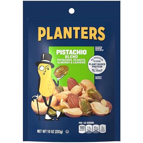 PLANTERS Pistachio Lovers Nut Mix, Mixed Nuts Snack with Pistachios no shell, Almonds & Cashews, Party Snacks, Plant-Based Protein, After School Snack, Bulk Nuts, Kosher 1lb 2.5oz Canister