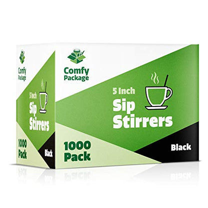 Comfy Package [1000 Count] 5 Inch Coffee & Cocktail Stirrers/Straws Disposable Plastic Sip Stir Swizzle Sticks - Black