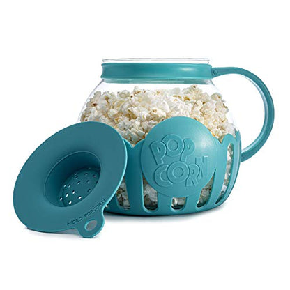 Ecolution Patented Micro-Pop Microwave Popcorn Popper with Temperature Safe Glass, 3-in-1 Lid Measures Kernels and Melts Butter, Made Without BPA, Dishwasher Safe, 3-Quart, Aqua