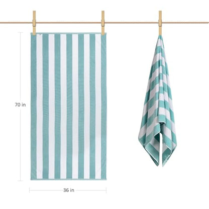 Plush Oversized Beach Towel - Large Cotton Thick 36 x 70 Inch Striped Pool Towels, Fluffy Summer Cabana Big Swimming Towel for Adults Mens Womens,Blue