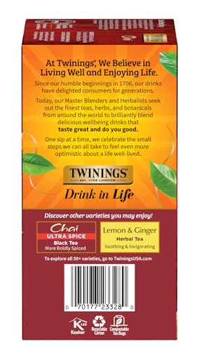 Twinings English Breakfast Black Tea, 100 Individually Wrapped Tea Bags, Smooth, Flavourful, Robust, Caffeinated, Enjoy Hot or Iced