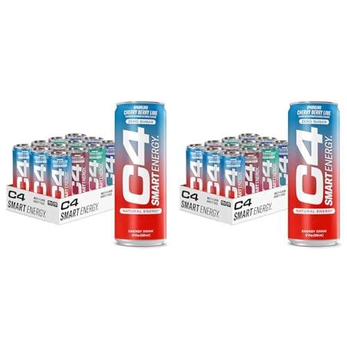 C4 Smart Energy Drink – Boost Focus and Energy with Zero Sugar, Natural Energy, and Nootropics - 200mg Caffeine - Cherry Berry Lime (12oz Pack of 12)