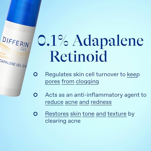 Differin Acne Treatment Gel, Retinoid Treatment for Face with 0.1% Adapalene, Gentle Skin Care for Acne Prone Sensitive Skin, 15g Tube (Packaging May Vary)