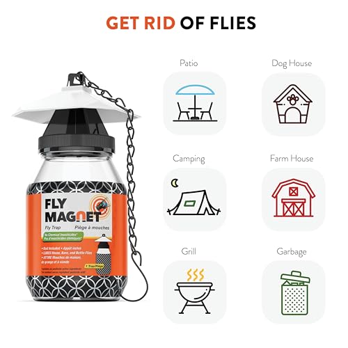 Outdoor Fly Trap Fly Traps Outdoor with Dissolvable Non-Toxic Bait - Fly Repellent for Outdoor Use Only - Controls Flies for Patios, Barns, Ranches Etc. Hanging Fly Traps with Tie Included