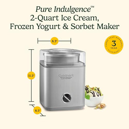 CUISINART Ice Cream Maker, Ice Cream and Frozen Yogurt Machine, 2-Qt. Double-Insulated Freezer Bowl, Silver, ICE30BCP1