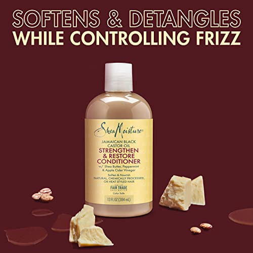 SheaMoisture Conditioner 100% Pure Jamaican Black Castor Oil to Intensely Smooth and Nourish Hair with Shea Butter, Peppermint and Apple Cider Vinegar 13 oz