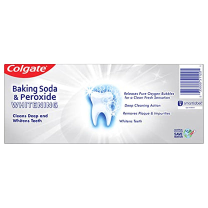 Colgate Baking Soda & Peroxide Toothpaste - Whitens Teeth, Fights Cavities & Removes Stains, Brisk Mint, 6 Ounce (Pack of 2)