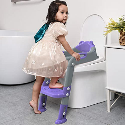 Toilet Potty Training Seat with Step Stool Ladder,SKYROKU Training Toilet for Kids Boys Girls Toddlers-Comfortable Safe Potty Seat with Anti-Slip Pads Ladder (Grey)