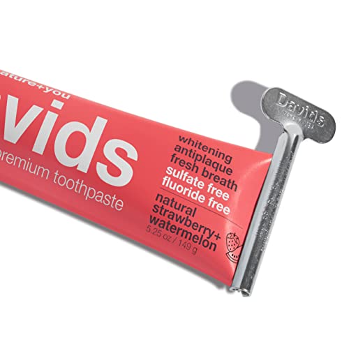 Davids Natural Toothpaste for Teeth Whitening, Peppermint, Antiplaque, Fluoride Free, SLS Free, EWG Verified, Toothpaste Squeezer Included, Recyclable Metal Tube, 5.25oz