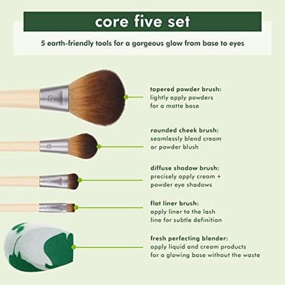 EcoTools Start The Day Beautifully 6 Piece Makeup Brush Set, Makeup Brushes For Eyeshadow, Blush, Concealer, & Foundation Application, Eco-Friendly, Gift Set, Synthetic Hair, Vegan & Cruelty-Free