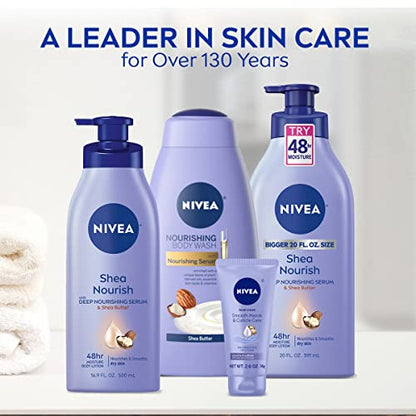 NIVEA Shea Nourish Body Lotion, 48-Hour Moisturizing Shea Butter Lotion for Dry Skin with Deep Nourishing Serum, 16.9 Fl Oz Pump Bottle