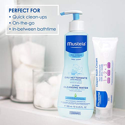 Mustela Baby Cleansing Water - No-Rinse Micellar Water - with Natural Avocado & Aloe Vera - for Baby's Face, Body & Diaper - 1 or 2-Pack - Various Sizes