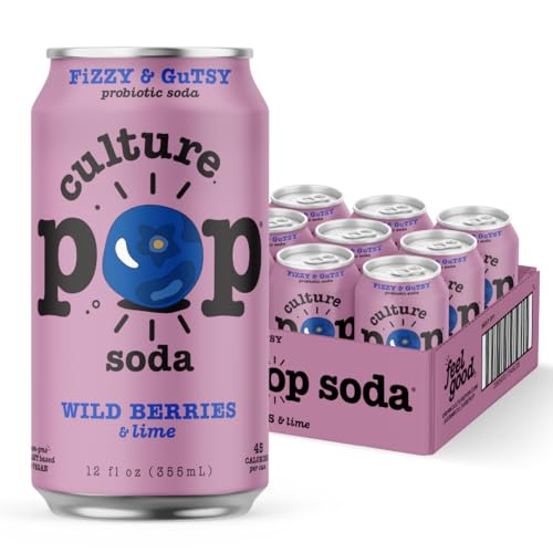 Culture Pop Soda Sparkling Probiotic Drink, 45 Calories Per Can, Vegan Soda for Gut Health, Non-GMO, GF, No Added Sugar, 12 Pack, 12 Fl Oz Cans, Jazzy & Juicy Variety Pack - New!