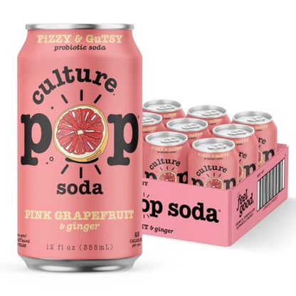 Culture Pop Soda Sparkling Probiotic Drink, 45 Calories Per Can, Vegan Soda for Gut Health, Non-GMO, GF, No Added Sugar, 12 Pack, 12 Fl Oz Cans, Jazzy & Juicy Variety Pack - New!