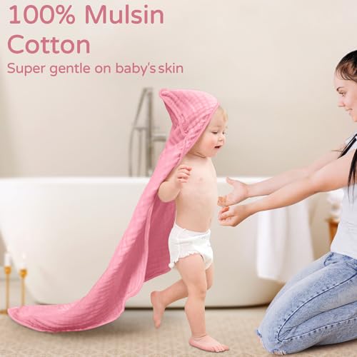 Yoofoss Hooded Baby Towels for Newborn 2 Pack 100% Muslin Cotton Baby Bath Towel with Hood for Babies, Infant, Toddler and Kids, Large 32x32Inch, Soft and Absorbent Newborn Essential