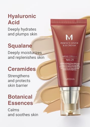 MISSHA M Perfect Cover BB Cream No.13 Bright Beige for Fair Skin SPF 42 PA +++ 1.69 Fl Oz - Tinted Moisturizer for face with SPF