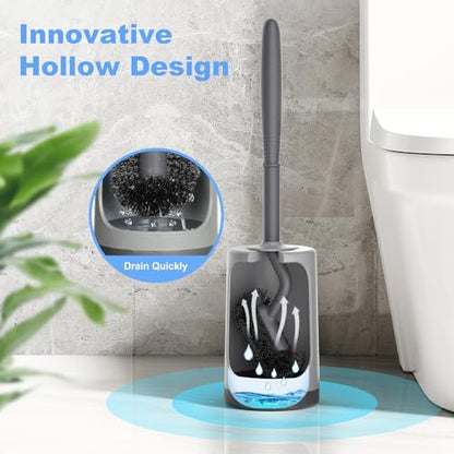 HAMITOR Toilet Bowl Brush Holder Set: Curved Design with Holder for Deep Cleaning Under Rim - Compact Hidden Scrubber for Small Space - Modern RV Bathroom Accessories - White