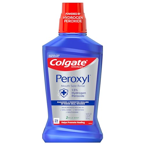 Colgate Peroxyl Antiseptic Mouthwash and Mouth Sore Rinse, 1.5% Hydrogen Peroxide, Mild Mint - 500ml, 16.9 Fluid Ounces