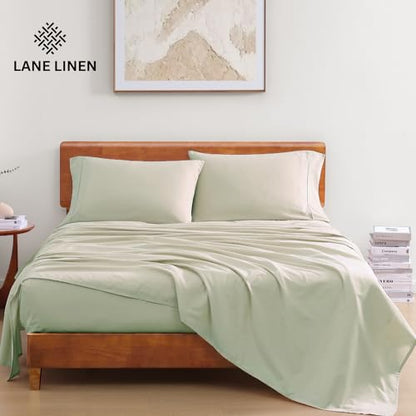 LANE LINEN 100% Organic Cotton Twin Sheets Set, 3Pc Twin Bed Sheets, Breathable Cotton Sheets Twin Size Bed Set, Dorm Room Essentials with 15" Twin Deep Pocket Fitted Sheet - White Sheets