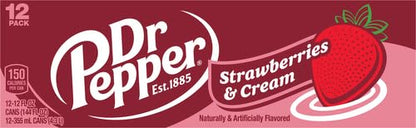 Dr Pepper Zero Strawberries and Cream Soda, 12 fl oz cans, 12 Pack