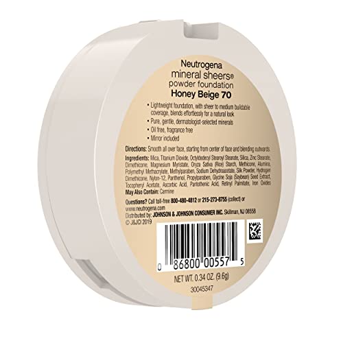 Neutrogena Mineral Sheers Compact Powder Foundation, Lightweight & Oil-Free Mineral Foundation, Fragrance-Free, Nude 40,.34 oz