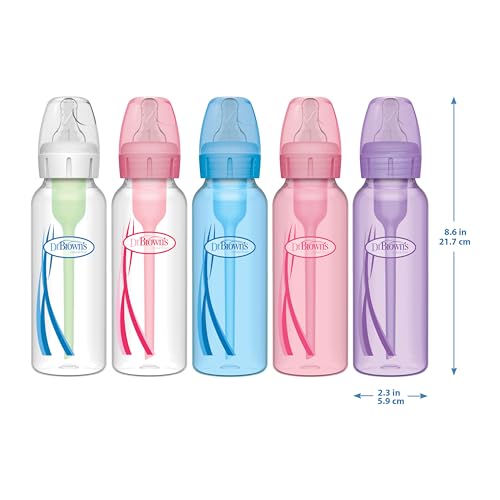 Dr. Brown's Natural Flow Anti-Colic Options+ Narrow Baby Bottle, 8 oz/250 mL, with Level 1 Slow Flow Nipple, 0m+, 4 count