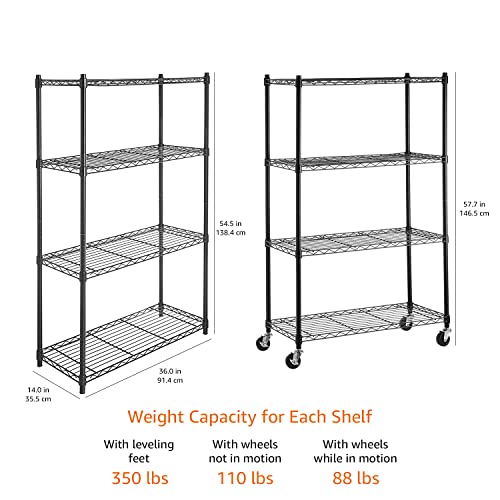 Amazon Basics 3-Shelf Adjustable, Heavy Duty Storage Shelving Unit (250 lbs loading capacity per shelf), Steel Organizer Wire Rack, 23.2"L x 13.4"W x 30"H, Black