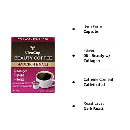 VitaCup Mushroom Coffee Pods - Boost Focus & Immunity with Lions Mane, Chaga, Vitamins, for Memory & Clarity, Recyclable K-Cup Pods, 16 Ct