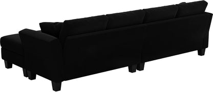 Belffin Convertible Sectional Couch Velvet L Shaped Sofa 4 Seat Sofa with Chaise L-Shaped Couches Reversible Sectional Sofa (Black, L Shaped Couch)