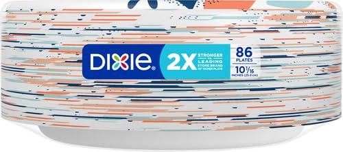 Dixie Large Paper Plates, 10 Inch, 86 Count, 2X Stronger*, Microwave-Safe, Soak-Proof, Cut Resistant, Disposable Plates For Everyday Breakfast, Lunch, & Dinner Meals