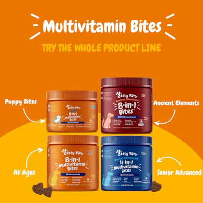 Zesty Paws Multivitamin Treats for Dogs - Glucosamine Chondroitin for Joint Support + Digestive Enzymes & Probiotics - Grain Free Dog Vitamin for Skin & Coat + Immune Health - Chicken Flavor - 90ct