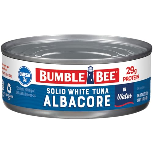 Bumble Bee Solid White Albacore Tuna in Water, 5 oz Can (Pack of 8) - Wild Caught Tuna - 29g Protein per Serving, High in Omega-3s - Non-GMO Project Verified, Gluten Free, Kosher