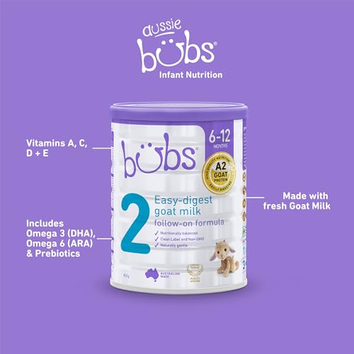 Bubs Goat Milk Follow On Formula Stage 2, Babies 6-12 months, Made with Fresh Goat Milk, 28.2 oz