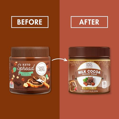 ChocZero Milk Chocolate Hazelnut Spread - Keto Friendly, No Sugar Added, Best Low Carb Dessert, Perfect Topping for Almond Flour Pancakes, Naturally Sweetened with Monk Fruit (1 jar, 12 oz)