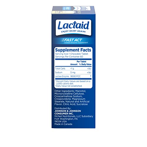 Lactaid Fast Act Lactose Intolerance Chewables with Enzymes, Vanilla Twist, 32 Count