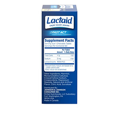 Lactaid Fast Act Lactose Intolerance Chewables with Enzymes, Vanilla Twist, 32 Count