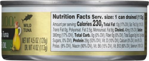 StarKist E.V.O.O. Solid Yellowfin Tuna in Extra Virgin Olive Oil, 4.5 oz (4 Pack) Canned Tuna Fish, Wild Caught, Gluten Free, Ready to Eat, Perfect for Salads, Keto Meals and Snacks