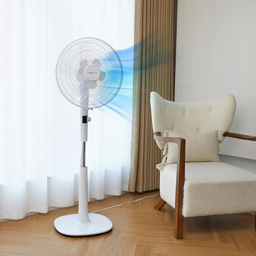 Amazon Basics 16-Inch Pedestal Floor Fan with Oscillating Blades, Remote Control, Timer, Tilted Head, and 3 Speed Settings - Sleek Black Design