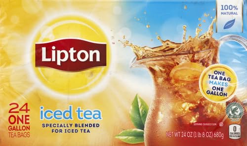 Lipton Unsweetened Iced Tea Bags, Family Size Tea Bags, 144 Total Tea Bags (24ct - Pack of 6)