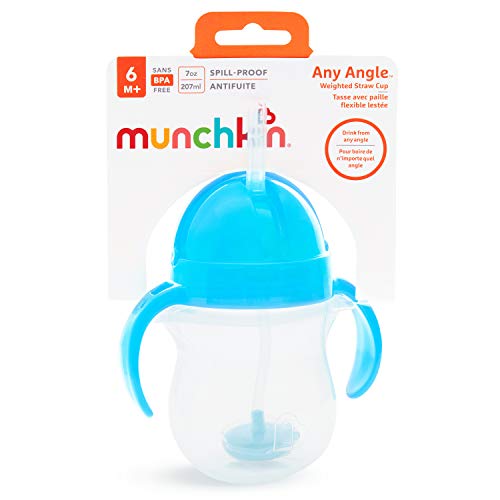 Munchkin® Any Angle™ Weighted Straw Trainer Sippy Cup with Click Lock™ Spill Proof Lid, 7 Ounce, 2 Pack, Blue/Green