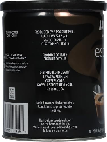 Lavazza Espresso Ground Coffee Blend, Medium Roast, 8-Oz Cans, Pack of 4 (Packaging May Vary) Premium Blend, Value Pack, Non-GMO, 100% Arabica, Rich-bodied