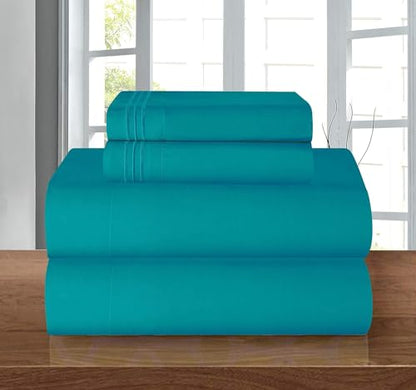 Elegant Comfort Luxury 1500 Premium Hotel Quality Microfiber 4-Piece Sheet Set - Wrinkle Resistant, All Around Elastic Fitted Sheet, Deep Pocket up to 16", Twin/Twin XL, Aqua