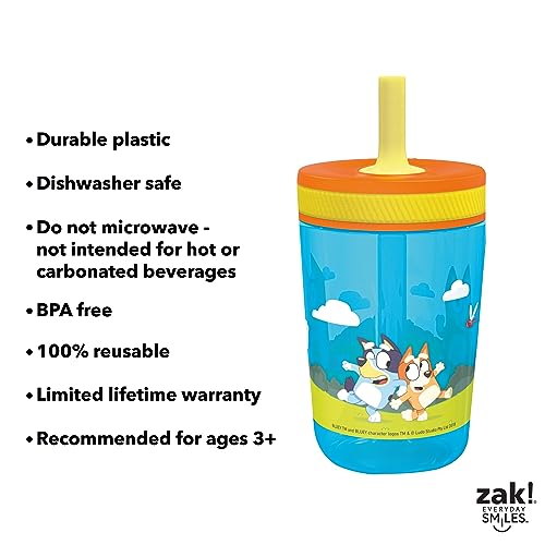 Zak Designs 15oz Bluey Kelso Tumbler Set, BPA-Free Leak-Proof Screw-On Lid with Straw Made of Durable Plastic and Silicone, Perfect Bundle for Kids, 2 Count (Pack of 1)