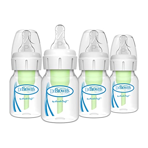 Dr. Brown's Natural Flow Anti-Colic Options+ Narrow Baby Bottle, 8 oz/250 mL, with Level 1 Slow Flow Nipple, 0m+, 4 count