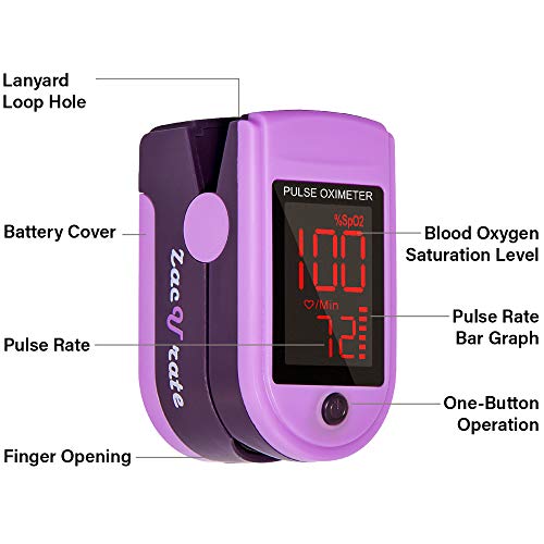 Zacurate Pro Series 500DL Fingertip Pulse Oximeter Blood Oxygen Saturation Monitor with Silicone Cover, Batteries and Lanyard