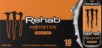 Monster Energy Rehab Tea + Lemonade + Energy, Energy Iced Tea, Energy Drink 15.5 Ounce (Pack of 15)