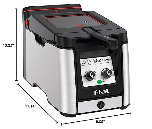 T-fal 3.5L Stainless Steel Deep Fryer with Basket, 1700W, Oil Filtration, Temp Control, Digital Timer, Dishwasher Safe Parts