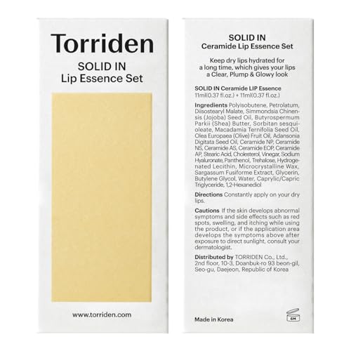 Torriden SOLID In Ceramide Lip Essence 0.37 Oz. (Pack of 2) - Moisturizing Lip Balms for Glowy, Dewy, Plumped, and Radiant Lip - Organic Jojoba Seed Oil, Ceramides, and Fuligo Wax - Korean Skin Care